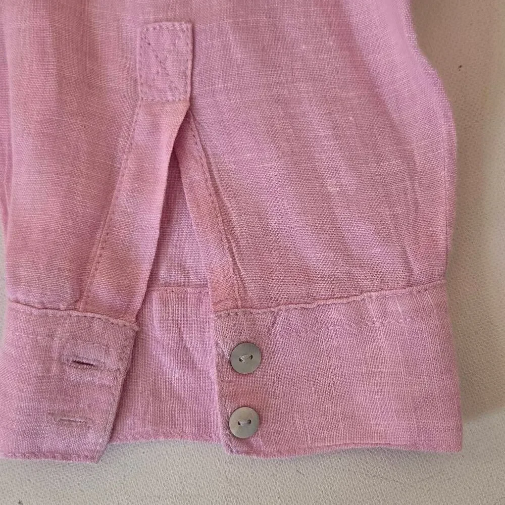 Sigrid Olsen Womens Collared Linen Long Sleeve Tunic Button Up Shirt Pink Sz 2X